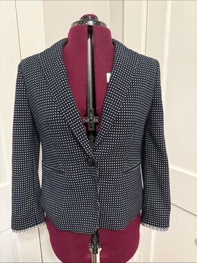 Ann Taylor Navy Blazer with White Dot Pattern
